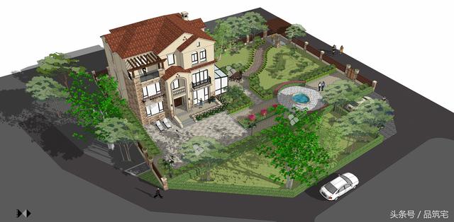 12X10三層西班牙風(fēng)格別墅圖，戶型方正、緊湊實用，有露臺有陽光房有院子，一家共享天倫~