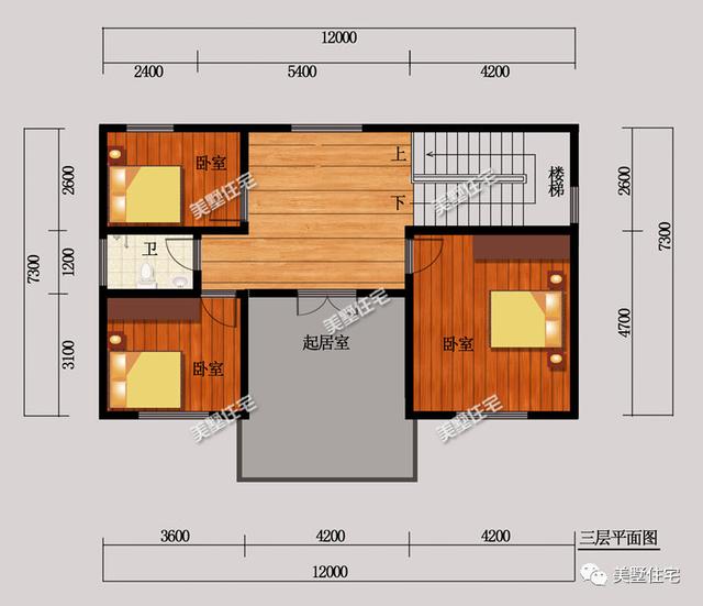 12x7.3米三層農(nóng)村別墅圖，布局實用造價低，溫暖卻不張揚，想給它99個贊