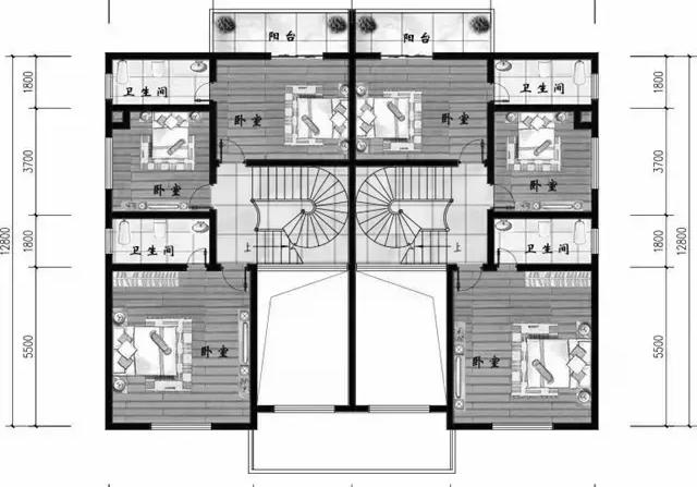 17*13米60萬1廳6臥三層雙拼別墅設計圖帶挑空客廳+旋轉樓梯，不知是不是你喜歡的戶型設計呢？