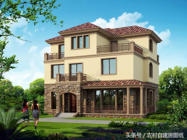 一款地中海風格三層農村別墅圖，13.5X10米，這樣的你喜歡嗎？