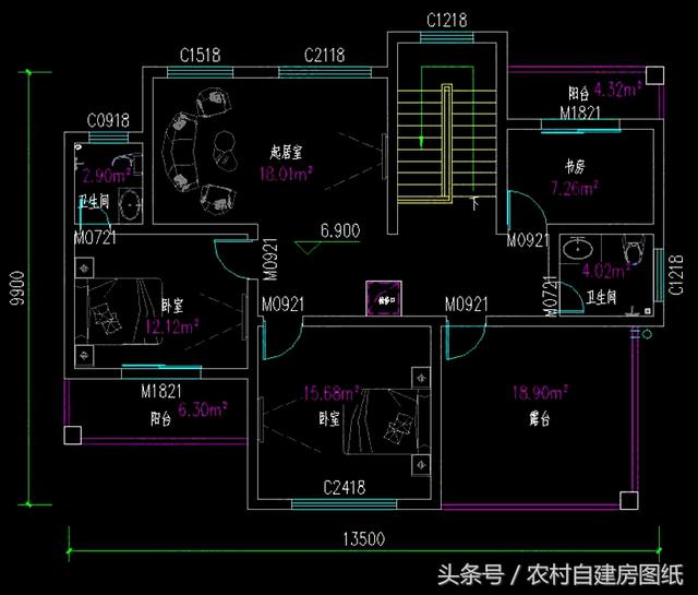 一款地中海風格三層農村別墅圖，13.5X10米，這樣的你喜歡嗎？