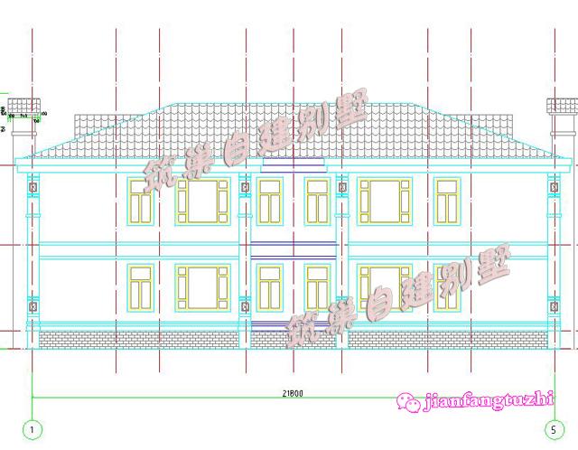 二層農村兄弟雙拼房別墅設計圖效果圖，總面積450平方米22x11米，對稱設計彰顯房屋的氣勢