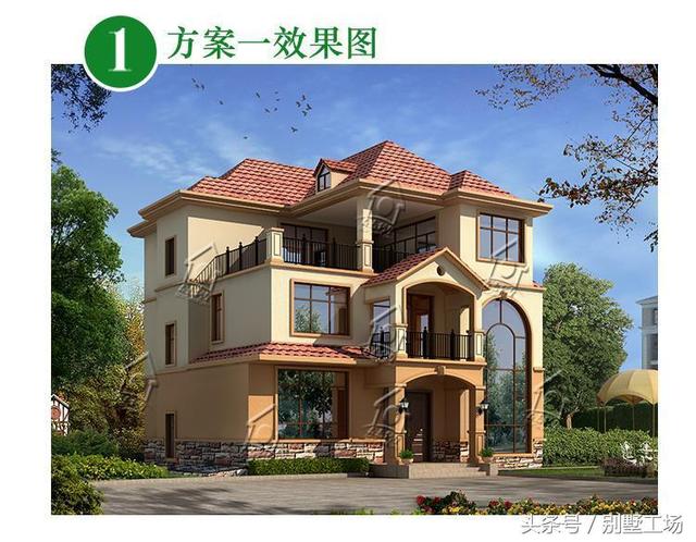 造價46萬農村三層別墅圖，外觀立體有層次，帶地下室閣樓