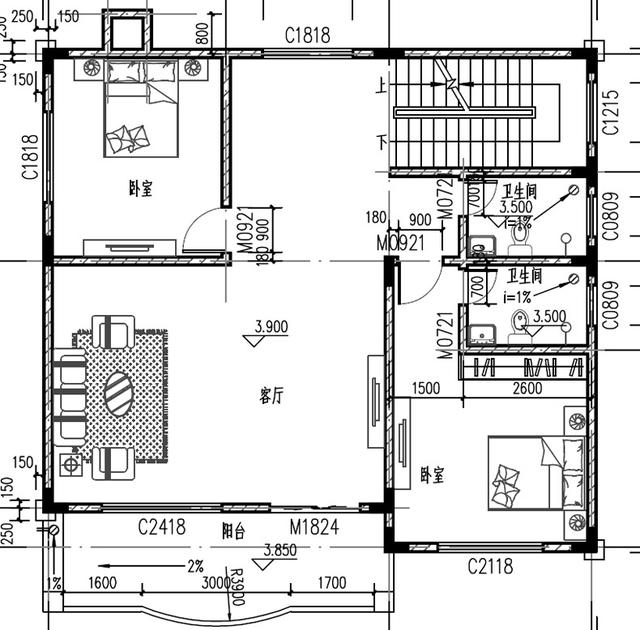 11×10米三層帶臥室套房私家別墅圖，2廳6臥造價30萬，文化石裝飾復古有韻味！