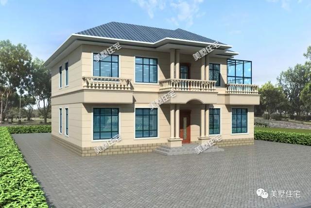 外觀精致的二層別墅設計圖，大客廳+陽光房，盡享陽光鄉村生活