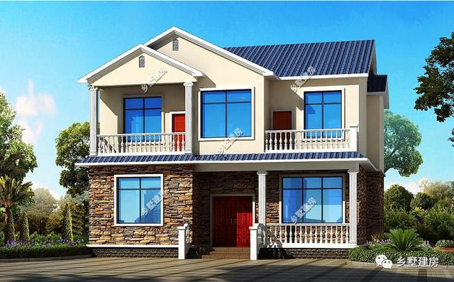 外觀簡(jiǎn)單明了，帶挑空客廳、大露臺(tái)和車(chē)庫(kù)的農(nóng)村自建別墅設(shè)計(jì)圖，你想要的樣子它都有