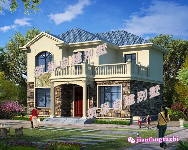 20萬100㎡12x9米二層典型現代農村別墅設計圖，主體磚混結構