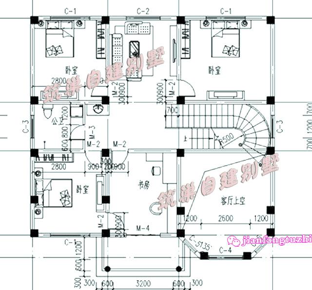 50萬170㎡13x13米新農村樓中樓三層別墅設計施工圖紙及效果圖，戶型實用，色彩明亮