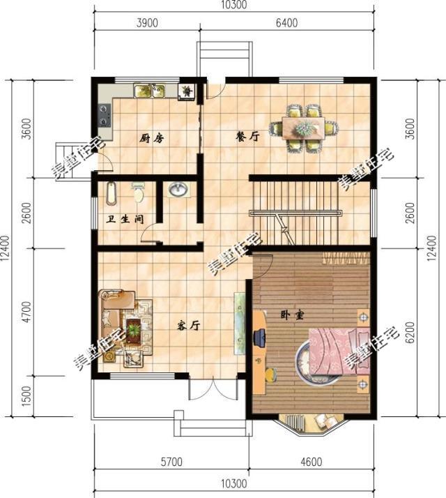 占地125平農村歐式別墅設計圖，7室2廳帶書房，最大的一個亮點就是三樓有一個超大的露臺
