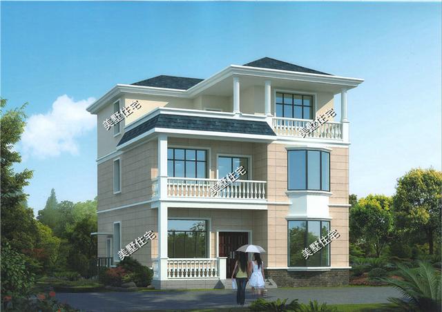 占地125平農村歐式別墅設計圖，7室2廳帶書房，最大的一個亮點就是三樓有一個超大的露臺