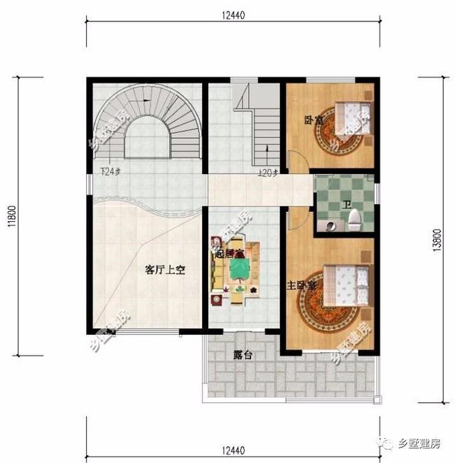 農(nóng)村三層別墅設計圖，挑空客廳樓上樓，書房露臺應有盡有，造價只要48萬