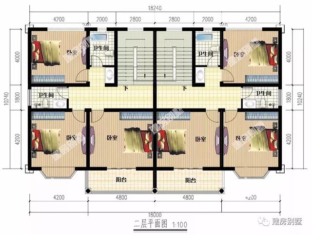 兩層雙拼別墅設(shè)計(jì)圖，18×10米，造價(jià)34萬(wàn)，簡(jiǎn)單實(shí)用，南北通透平屋頂設(shè)計(jì)