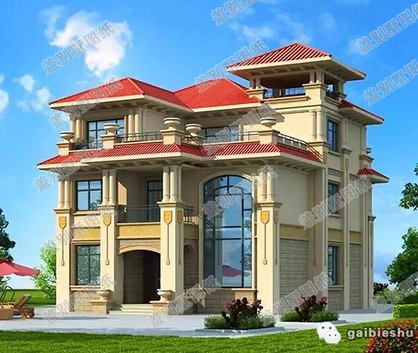 12×14米復(fù)式三層別墅設(shè)計(jì)圖，豪華氣派，時(shí)尚耐看，帶涼亭。