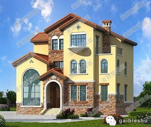 14×11米3廳5臥歐式田園三層農村自建房，造價40萬，帶挑空客廳。