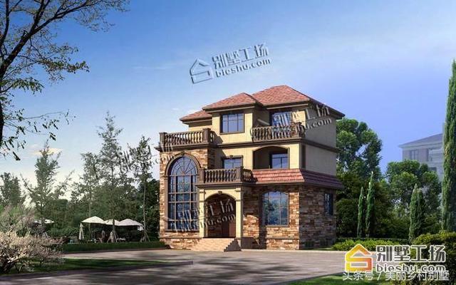 農村三層別墅設計圖，12X10.4m，經典三層歐式風格，造價30萬帶地下室復式客廳