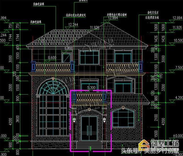 農村三層別墅設計圖，12X10.4m，經典三層歐式風格，造價30萬帶地下室復式客廳