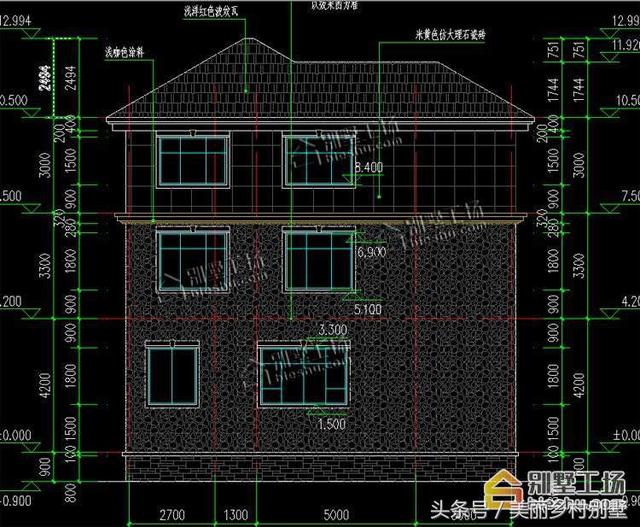 農村三層別墅設計圖，12X10.4m，經典三層歐式風格，造價30萬帶地下室復式客廳
