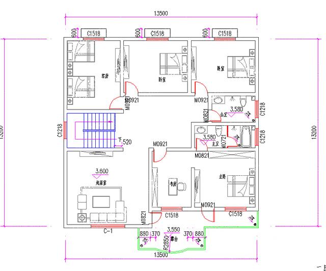 14×13米30萬3廳6臥帶臥室套房二層歐式田園風格私家別墅施工效果圖