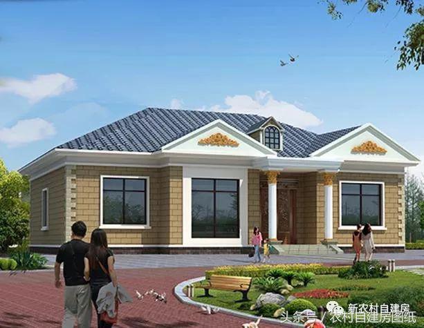 一層農(nóng)村自建別墅圖，帶閣樓和堂屋，5間臥室和4間臥室，給父母養(yǎng)老的最佳選擇