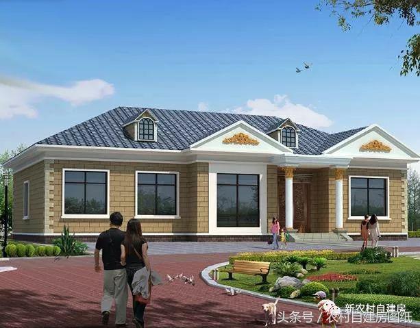 一層農(nóng)村自建別墅圖，帶閣樓和堂屋，5間臥室和4間臥室，給父母養(yǎng)老的最佳選擇