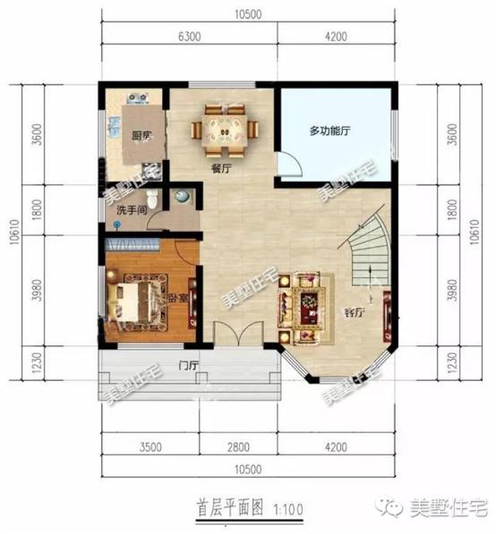 10X10米二層別墅設(shè)計(jì)圖，4室2衛(wèi)+挑空客廳，方正戶型財(cái)運(yùn)滾滾來