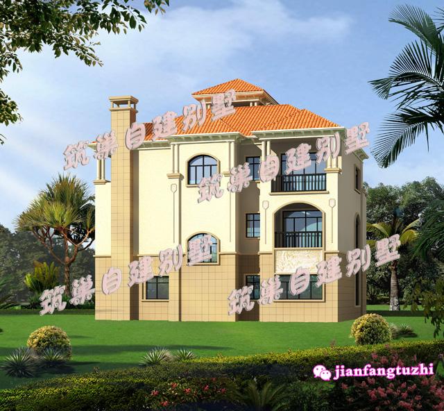 15x12米多陽臺(tái)環(huán)保舒適帶閣樓豪華美觀的三層別墅設(shè)計(jì)圖效果圖
