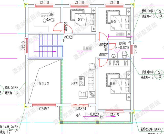 11×11二層帶挑空客廳農村小別墅施工效果圖，采用磚混結構，主體造價20萬！