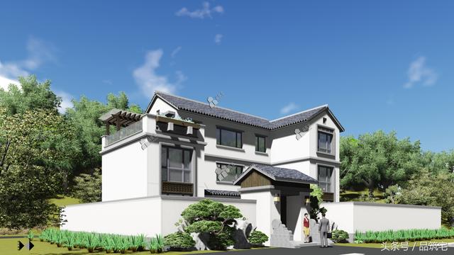 三層中式別墅設計圖，綠水青山白墻黛瓦，鄉間恬淡生活躍然眼前