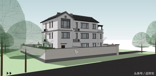 三層中式別墅設計圖，綠水青山白墻黛瓦，鄉間恬淡生活躍然眼前
