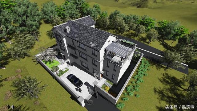 三層中式別墅設計圖，綠水青山白墻黛瓦，鄉間恬淡生活躍然眼前