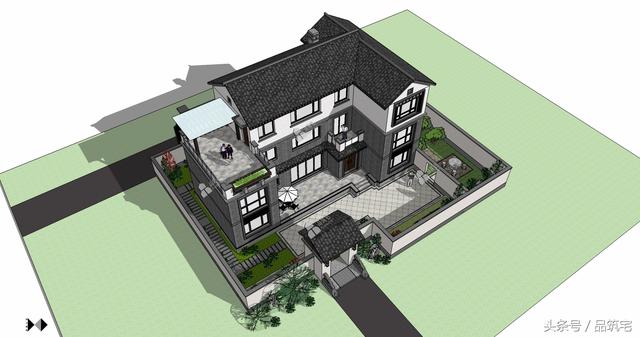 三層中式別墅設計圖，綠水青山白墻黛瓦，鄉間恬淡生活躍然眼前