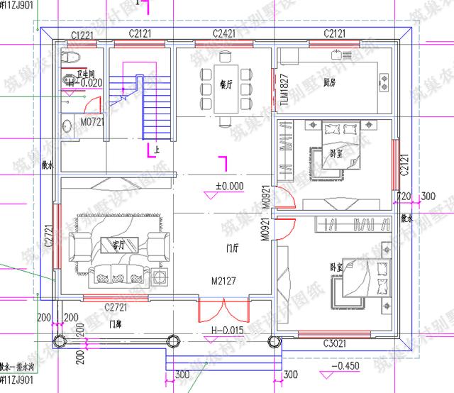 14×12米25萬4廳5臥二層中式風格自建別墅施工效果圖