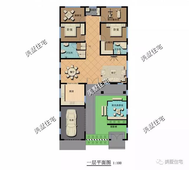 兩層新中式別墅設(shè)計圖，開間10米還帶車庫和棋牌室，讓全村人都羨慕