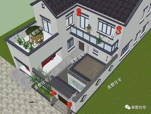 兩層新中式別墅設(shè)計圖，開間10米還帶車庫和棋牌室，讓全村人都羨慕