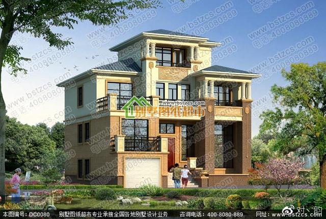 錯層歐式框架結構四層別墅設計效果圖及施工圖