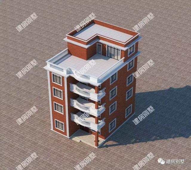 平屋頂多陽臺的五層自建房設計圖，這種房比較樸實簡單，自住出租都不錯