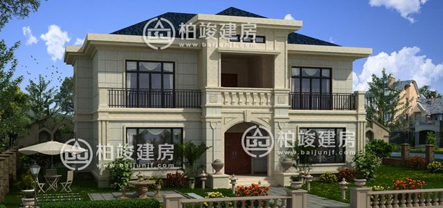 16.9X15.5m農(nóng)村二層簡歐別墅圖，磚混結(jié)構(gòu)，造價每戶二十五萬