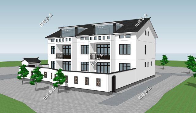 三層21X14米新中式雙拼別墅設(shè)計圖，設(shè)計完成度高，整體性強