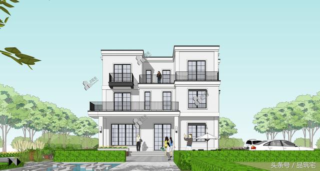 三層現代風格別墅設計圖，純白陶板立面，簡潔利落，既美觀又實用！