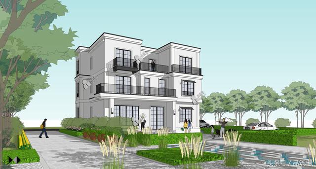 三層現代風格別墅設計圖，純白陶板立面，簡潔利落，既美觀又實用！