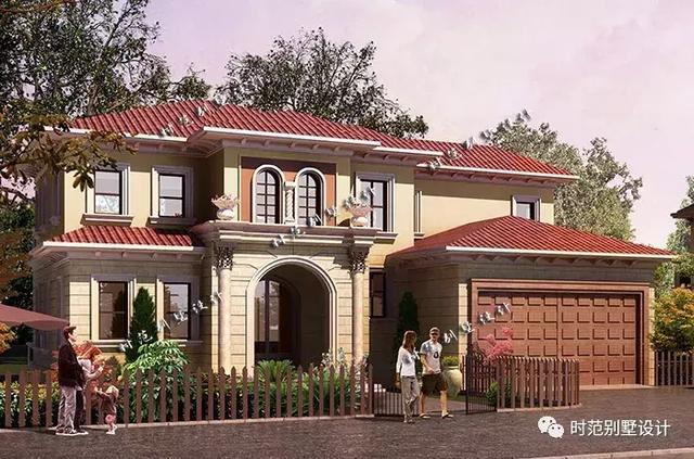 帶車庫和地下室的兩層復式歐式別墅設計圖，大氣美觀