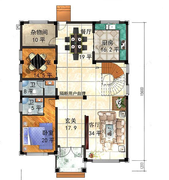 造價(jià)60萬(wàn)12×17米框架結(jié)構(gòu)三層帶挑空客廳別墅設(shè)計(jì)圖，這款設(shè)計(jì)頗具特色