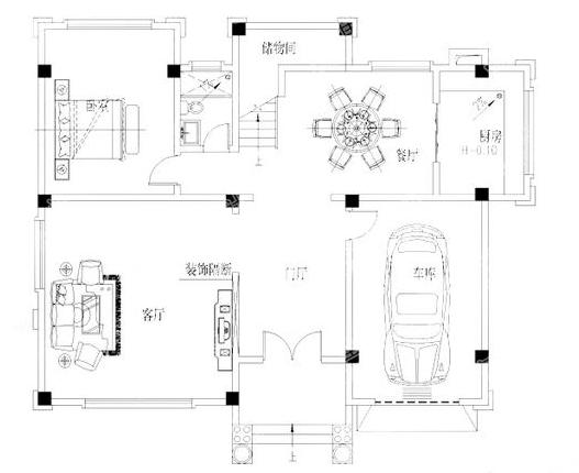 三層農(nóng)村別墅戶型設(shè)計圖，帶涼亭+車庫+挑空客廳，很有特色的一款設(shè)計