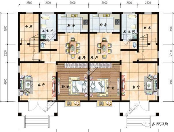 適合兩兄弟建的農村雙拼自建房設計圖，外觀大氣，造價上也可以省一些費用