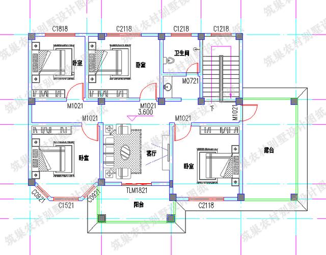 16×10米4廳5臥二層別墅設計圖，造價28萬，帶車庫飄窗