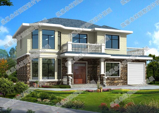 16×10米4廳5臥二層別墅設計圖，造價28萬，帶車庫飄窗