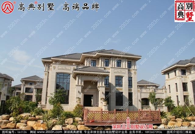 復式三層純石材別墅設計圖，整體構造時尚大氣，帶影視廳+地下室+車庫