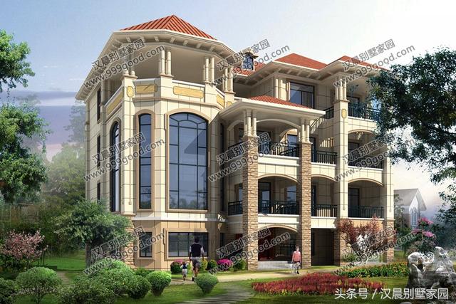 17.6米X15.6米歐式四層別墅設計圖，豪華大氣，帶大露臺+車庫，商住兩用