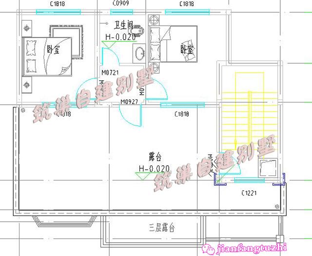 占地90平米的四層農(nóng)村自建房別墅戶型，帶大露臺，主體造價30萬，可做商鋪