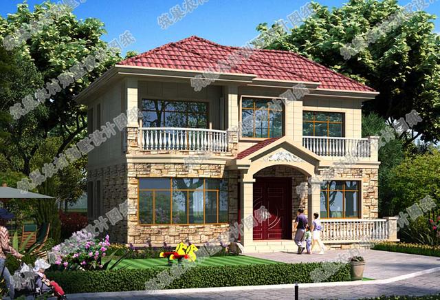 12×10米歐式田園風二層農村自建房，色彩搭配古樸自然，主體造價20萬左右